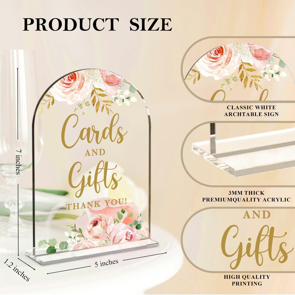 2 Pcs Acrylic Wedding Signs for Reception, Bridal Shower Decorations, Cards and Gifts Signs, Guest