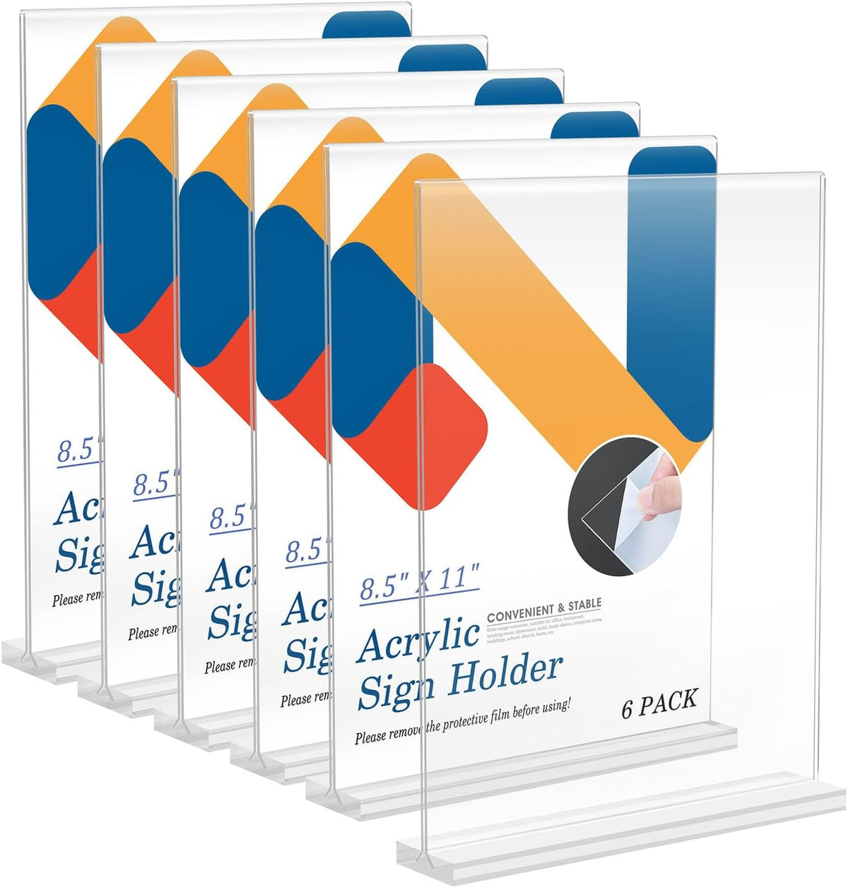 Relx 6 Pack Acrylic Sign Holder 8.5 x 11, Vertical T Shape Plastic Sign Holder with Base