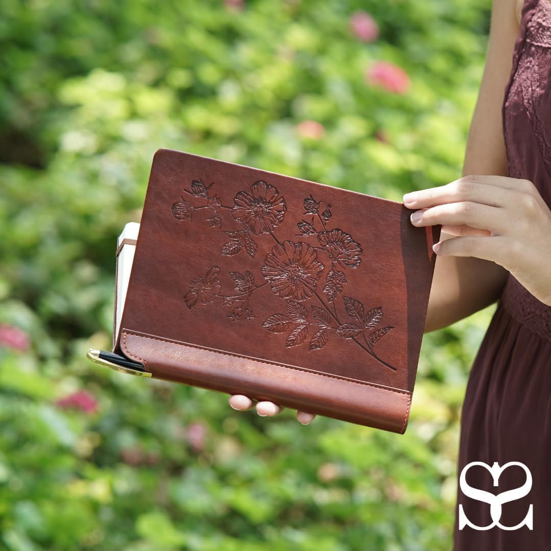 SETTINI® Lined Journal - Flower Journal for Writing Gift Set - Hardcover Vegan Leather, Unique Pen