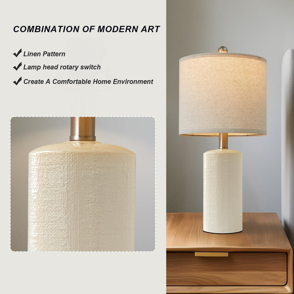 20.25'' Ceramic Table Lamps Set of 2 Small Farmhouse Bedside lamp Creamy White Modern Nightstand