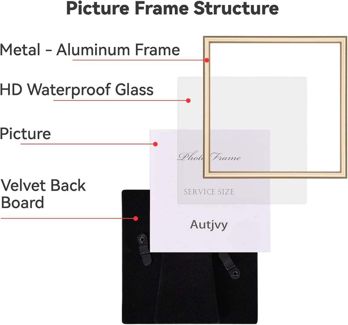 4x4 Picture Frames Gold - Brushed Brass Modern Simple Thin Aluminum Metal Square Photo Frame with