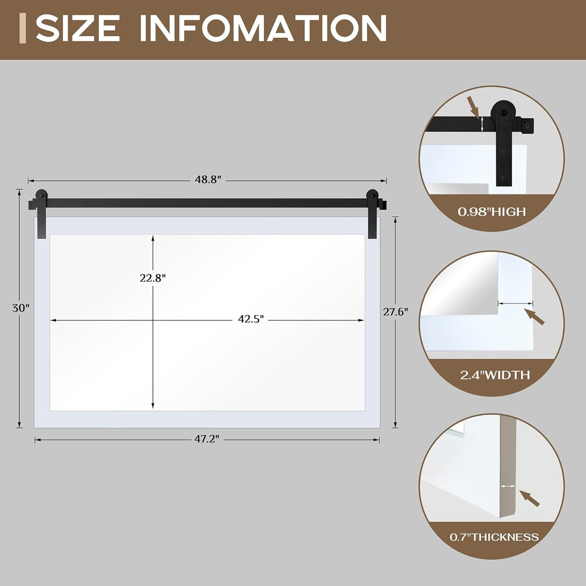 COGOOD Farmhouse Bathroom Mirror - 49 x 30 Large Rectangle Barn Door Mirror for Vanity, Bedroom