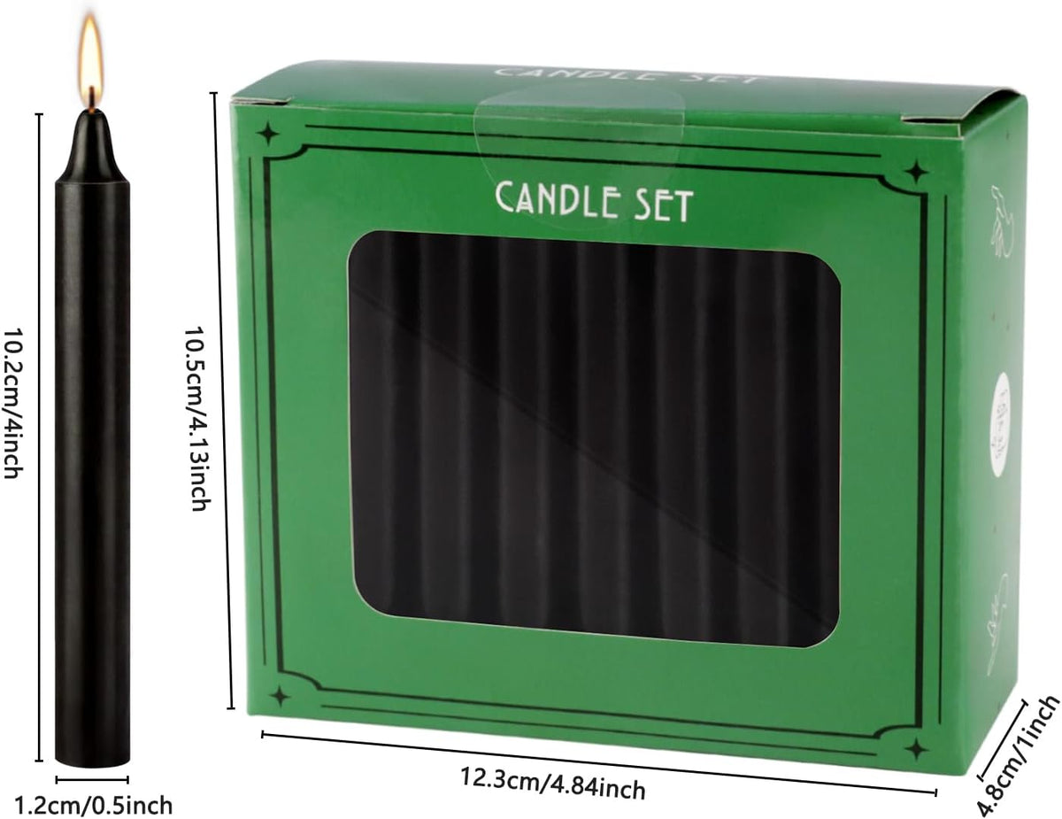 4 Inch, 40 Pack, Unscented, Dripless Taper Candles, Black, Smokeless Candles for Holidays, Wedding