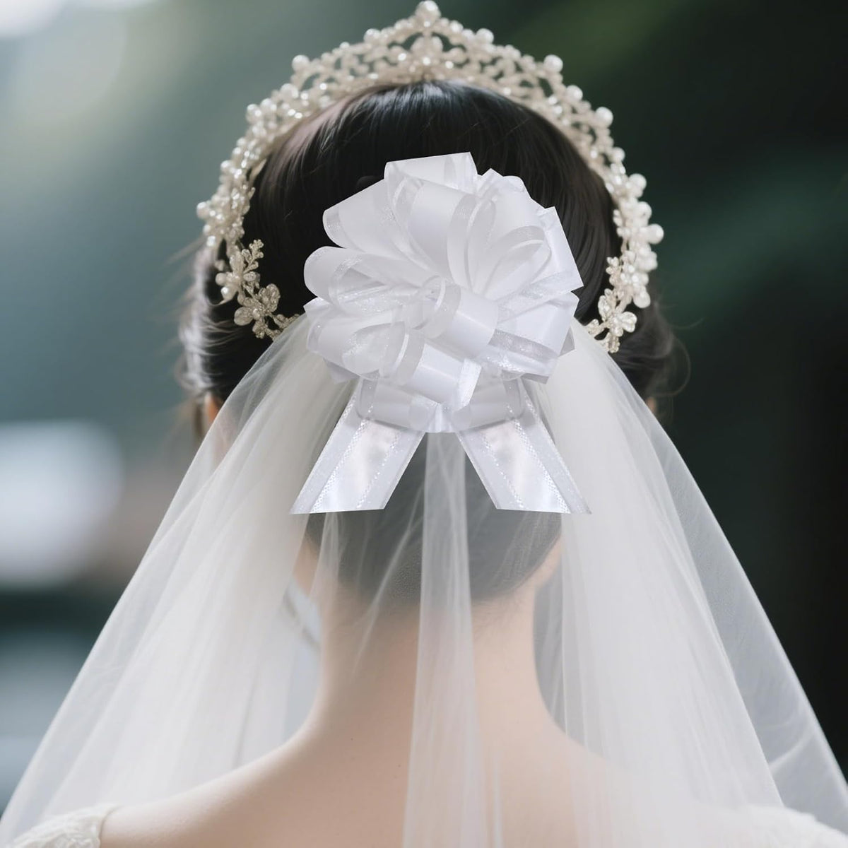 12 PCS 6 Inch Large Pull Organza White Bows - Perfect for Gift Wrapping, Wedding Decor, Car Bows