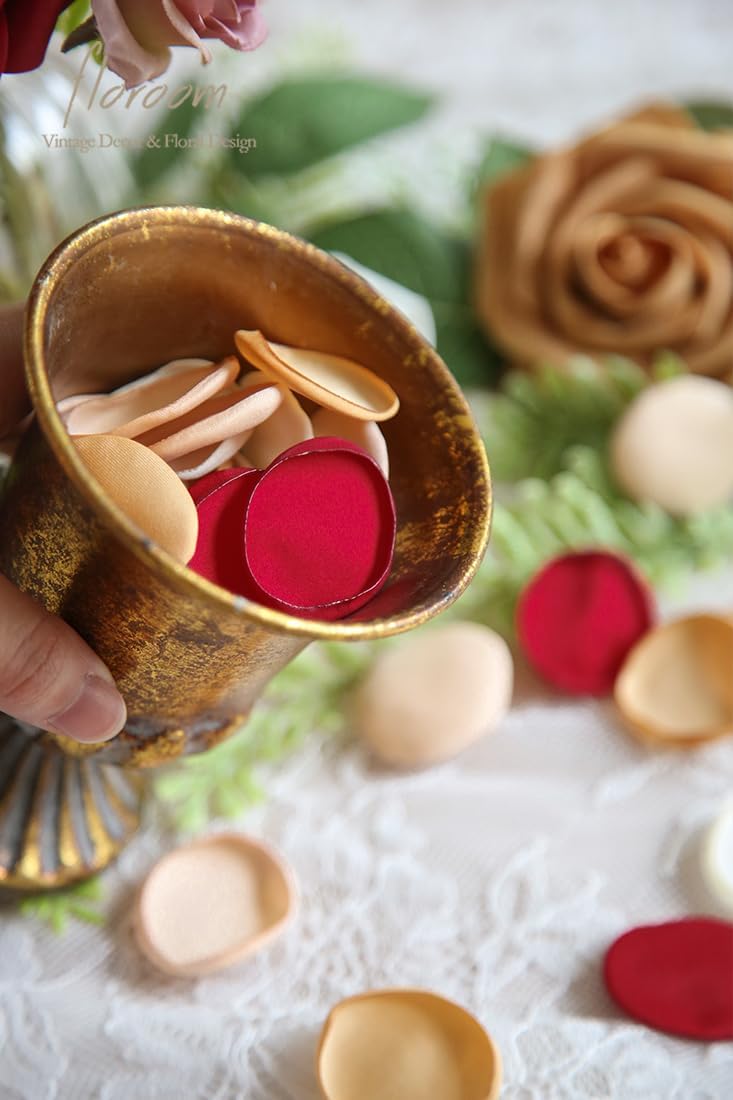 Floroom 300pcs Rose Petals Red Gold Faux Silk Flower Petals for Wedding Flower Girl Basket Aisle
