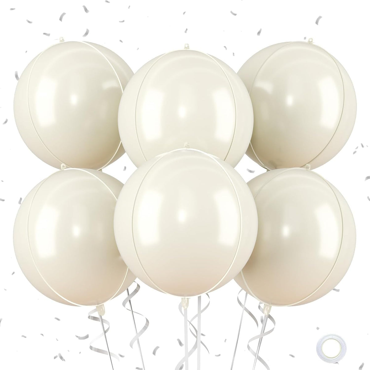Beige Giant Foil Balloons, 6Pcs Large Metallic Cream Round Balloons, 22 Inch Big Round Foil Balloon
