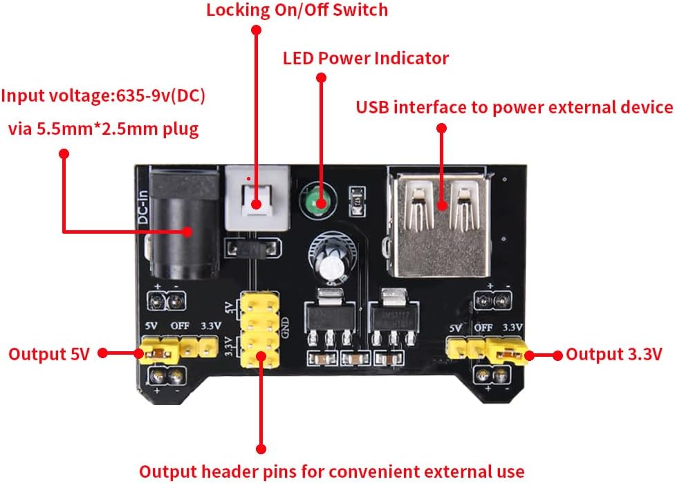 REXQualis Electronics Component Fun Kit w/Power Supply Module, Jumper Wire, 830 tie-Points