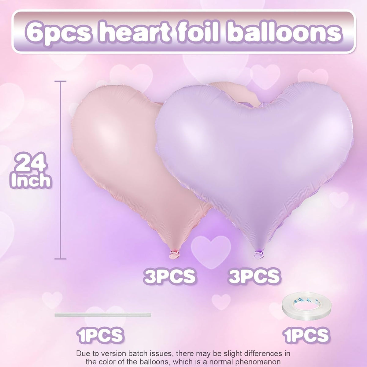 Pink Purple Heart Balloons,24Inch Large Pink Heart Foil Balloons for Valentine's Day Birthday