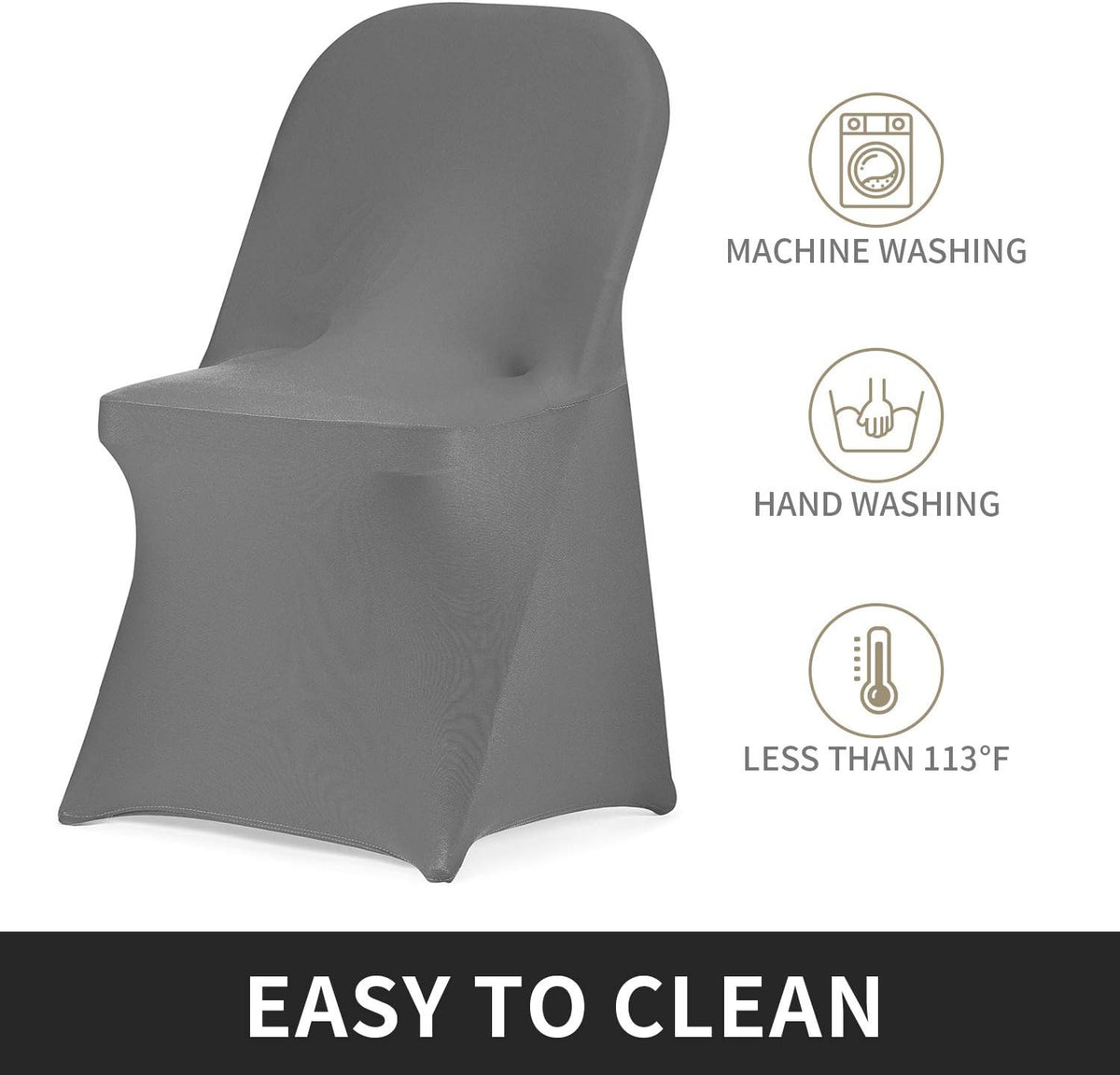 Peomeise Stretch Spandex Folding Chair Cover for Wedding Party Dining Banquet Event (Grey,12pcs)