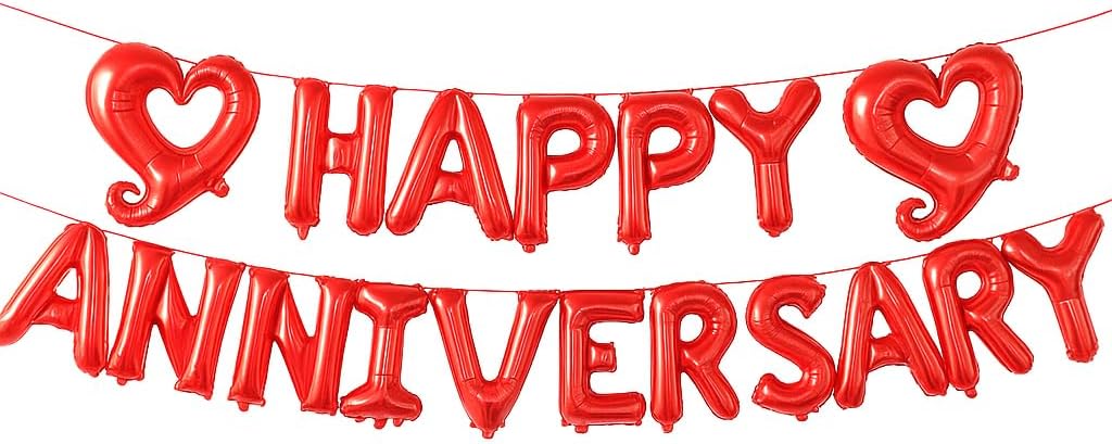 KatchOn 18 Inch Happy Anniversary Balloons Letters - Big Red Banner for Decorations | Heart