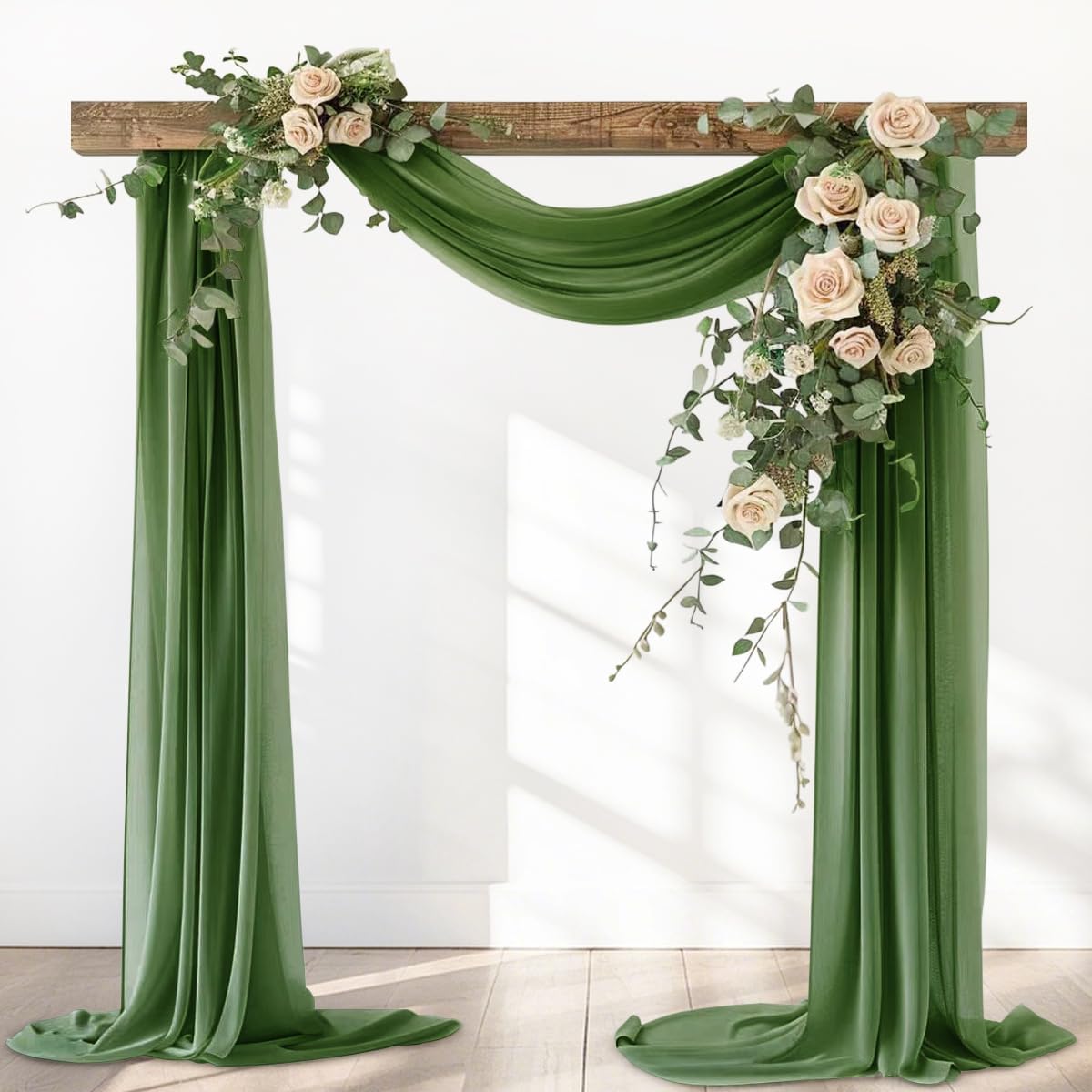 Olive Green Fall Elegant Arch Draping Fabric 2 Panels Outdoor 29" × 20Ft Sheer Chiffon Curtain
