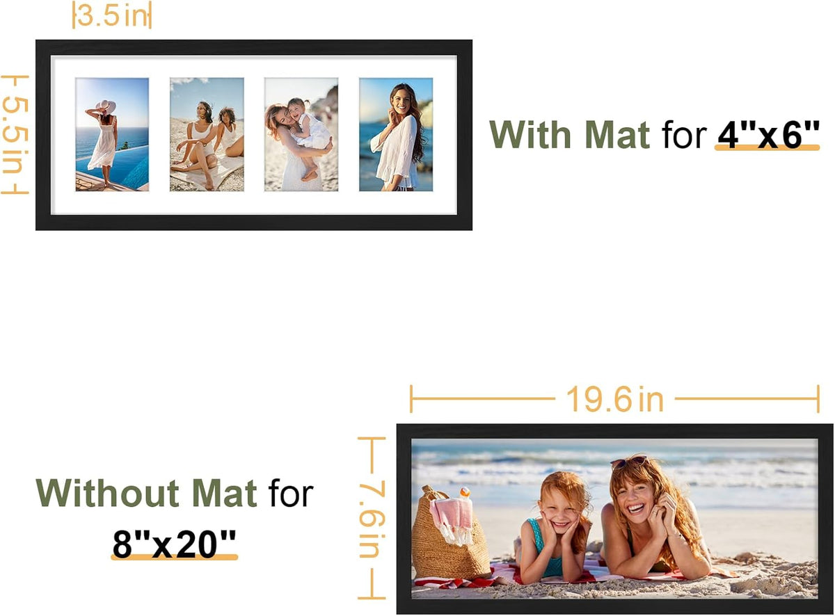 Vittanly 8x20 Collage Picture Frame, Displays 4Pcs 4x6 Pictures with Mat, Picture Frames Collage