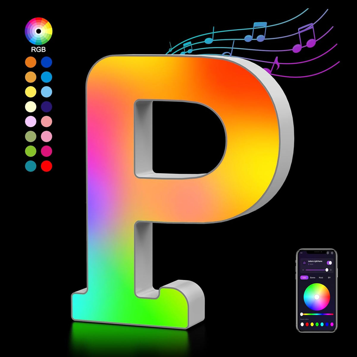 OJQ Light Up Letters LED Letter - Marquee Letters Room Decor Alphabet Letter Music Sync Color