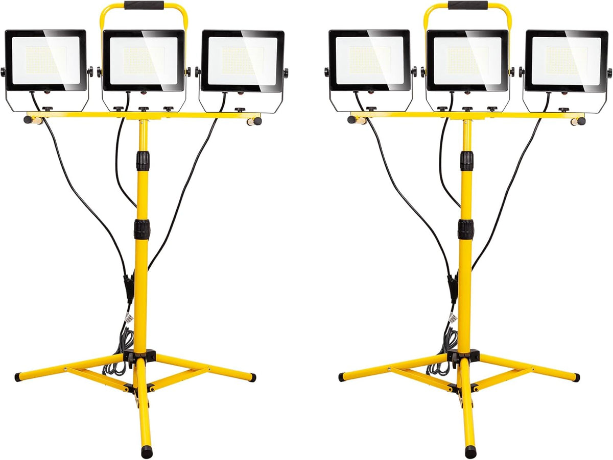 LED Worklights 60000Lumen, 3 Head 600W Work Light, Portable, with Stand, with 13.5FT Cord, IP66