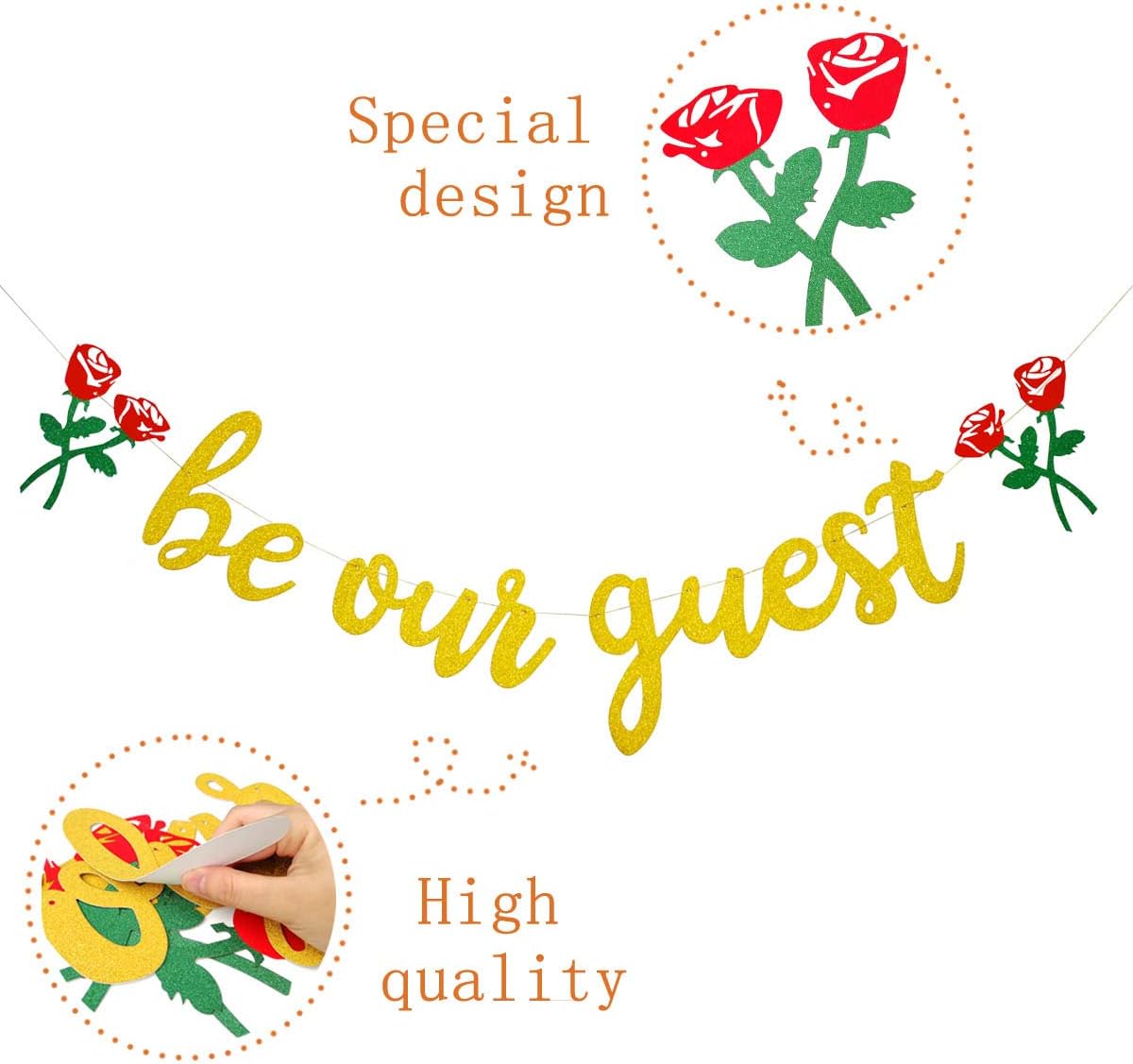 Be Our Guest Gold Sign Banner - Reception Banner for Beauty And The Beast Party, Bridal Shower