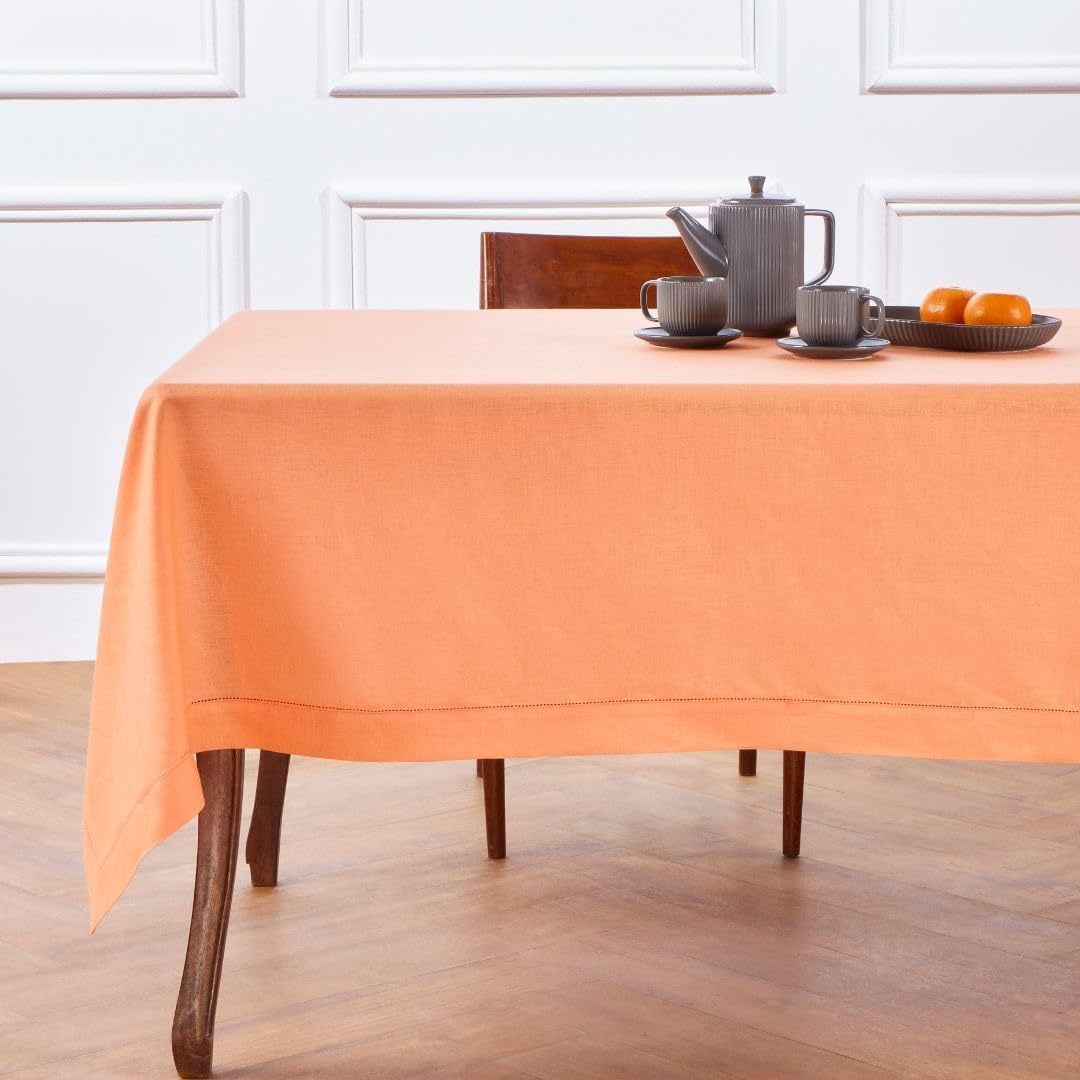 Solino Home Linen Tablecloth for Rectangle Tables 60 x 120 Inch - Classic Hemstitch 100% Pure Linen