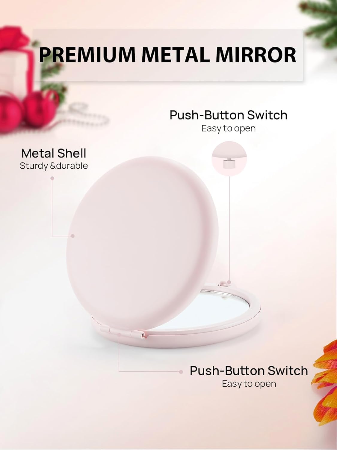 Compact Mirror Bulk, Pack of 12 Double-Sided 1X/2X Magnifying Metal Makeup Mirrors(Round, Pink