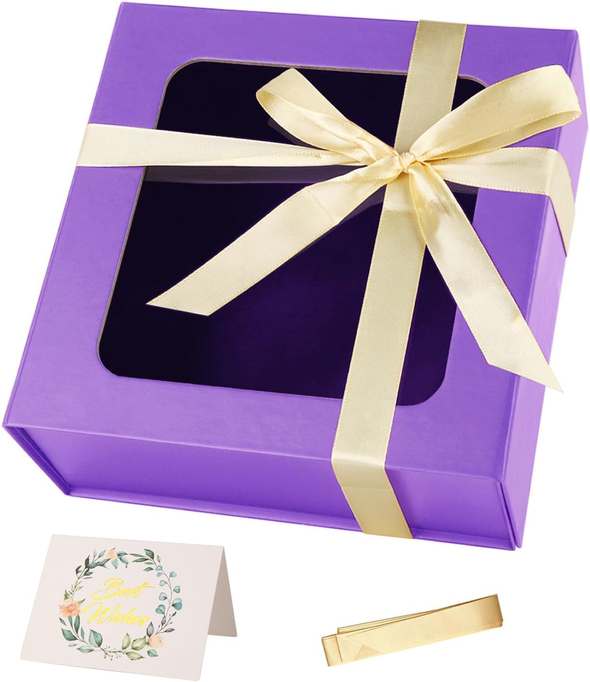 TIACABO Purple Gift Box with Window,7.5"x7.5"x3.1" Bridesmaid Boxe for Gifts Giving,Birthday Gift