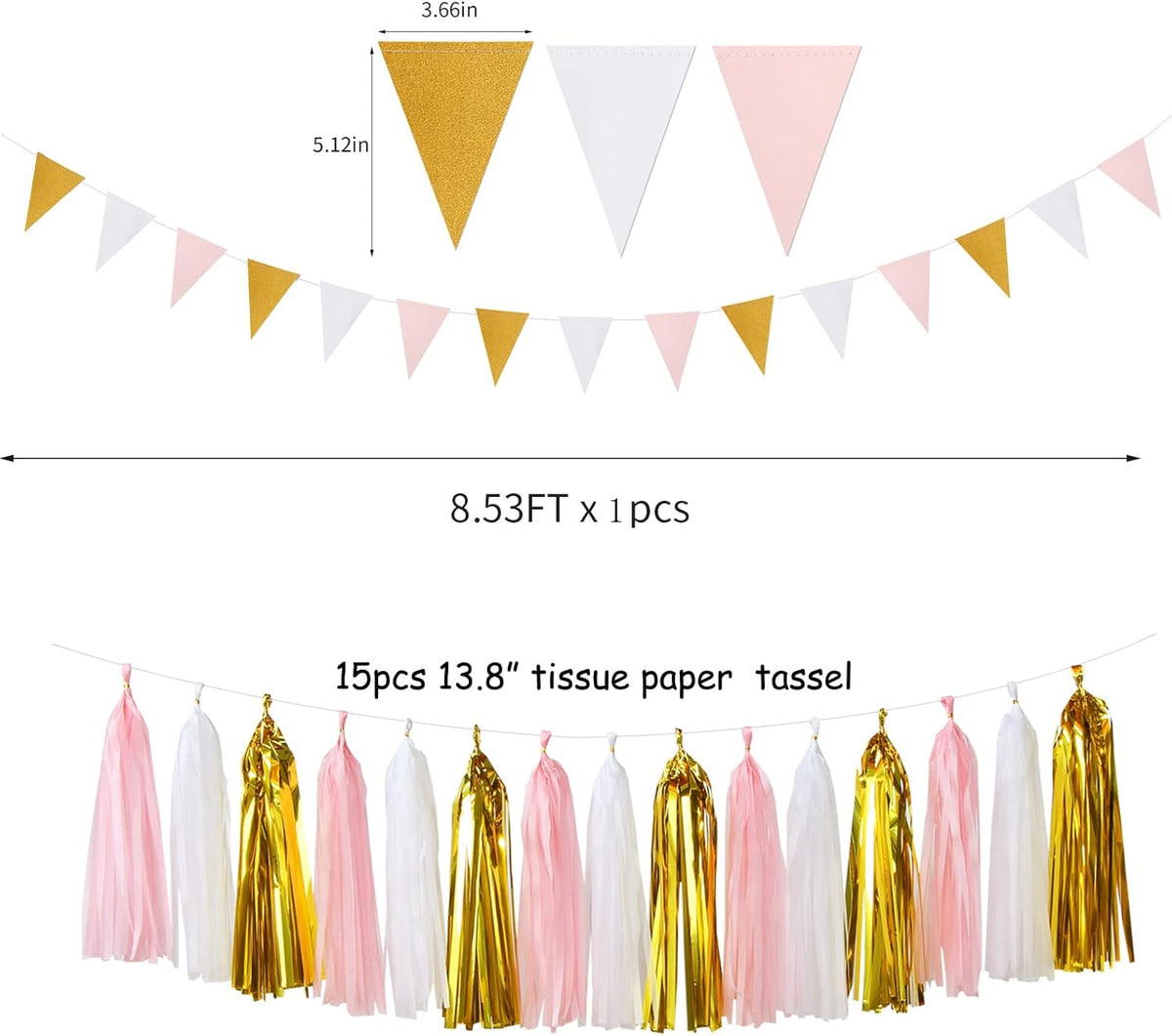 Pink-White Gold Girl Birthday Party-Decorations - 23pcs Kits Tissue Paper Pom Poms