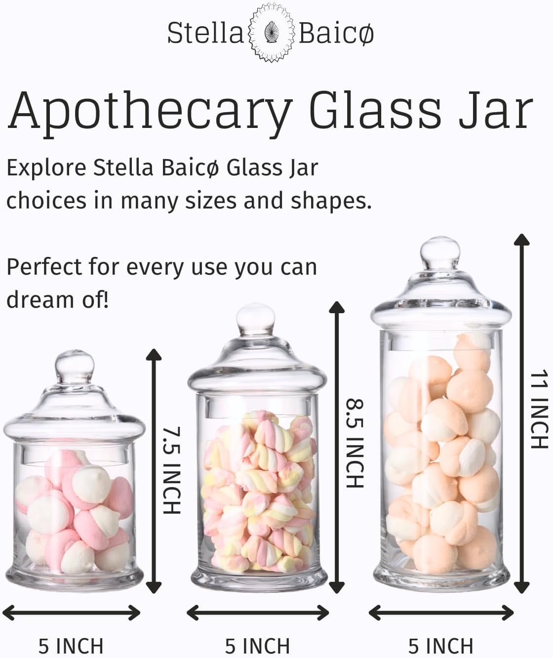 Set of 3 Apothecary Jars Glass, Apothecary Jars with Lids Bathroom, Clear Candy Jar Set, Decorative