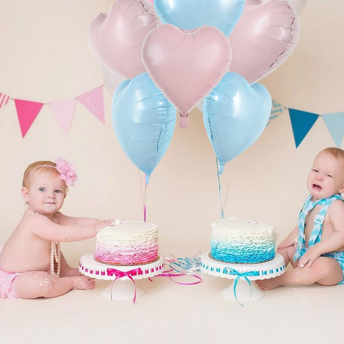 TONIFUL 15Pcs 18 Inch Heart Balloons Pastel Pink Blue Heart Shape Foil Mylar Balloons Decoration