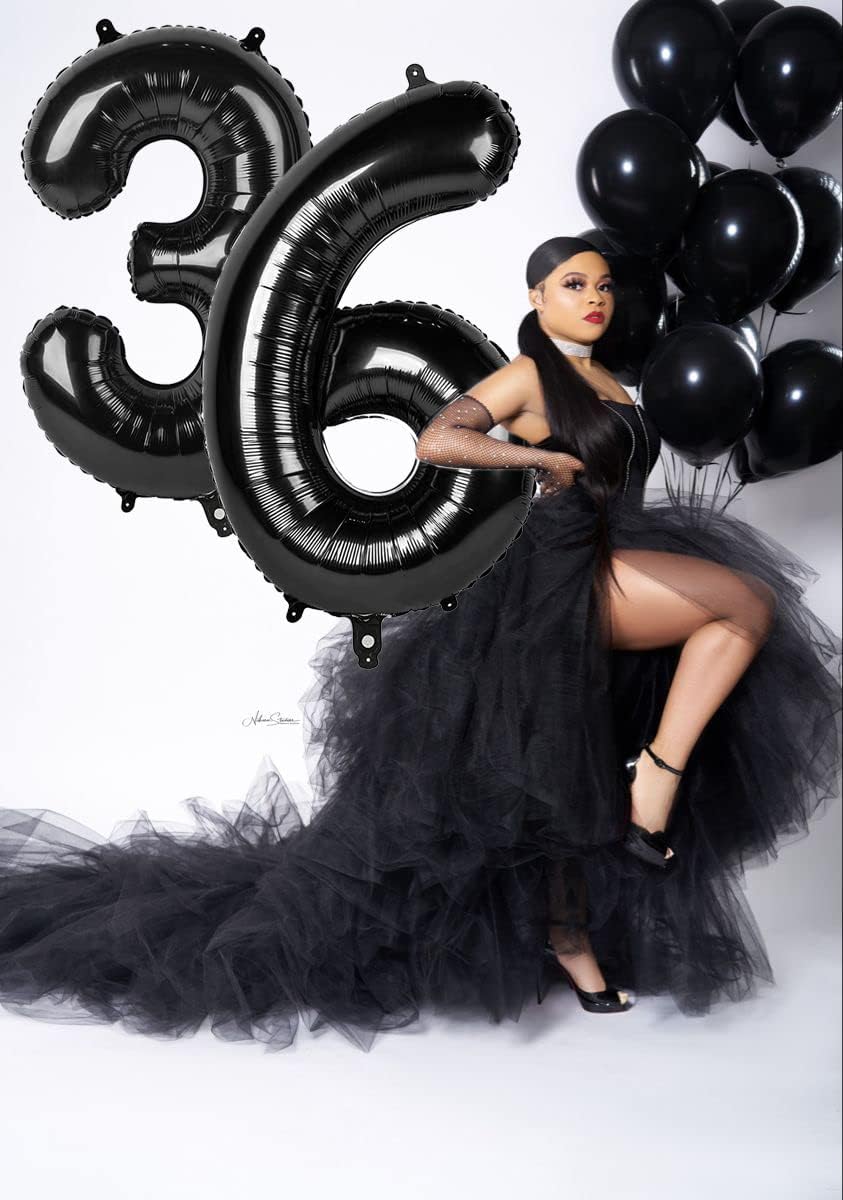 40 Inch Black Number Balloon 0-9(Zero-Nine), Big Size Happy Birthday Balloon, Foil Helium Big