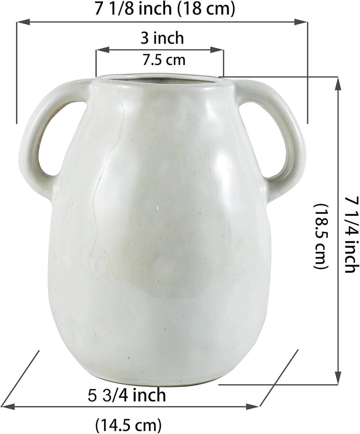 Kimdio White Ceramic Vase with 2 Handles, Modern Farmhouse Vases for Home Decor, Rustic Pottery