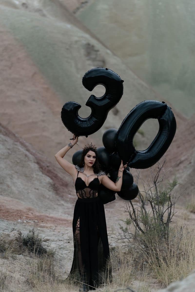 40 Inch Black Number Balloon 0-9(Zero-Nine), Big Size Happy Birthday Balloon, Foil Helium Big