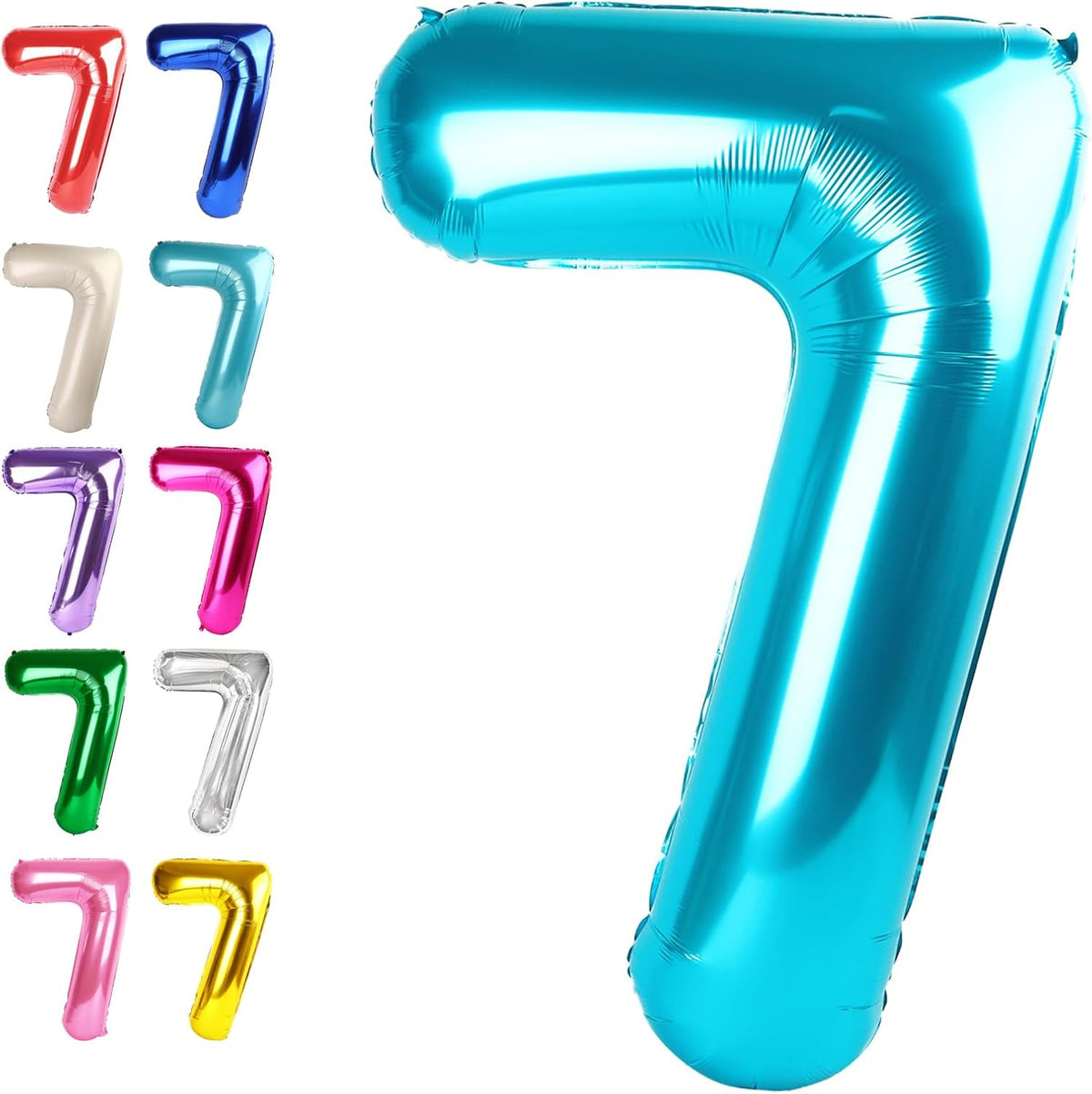 Digital Number 7 Blue Birthday Balloon 40 Inch, Foil Balloons for 7 17 27 70 77 Party Decorations