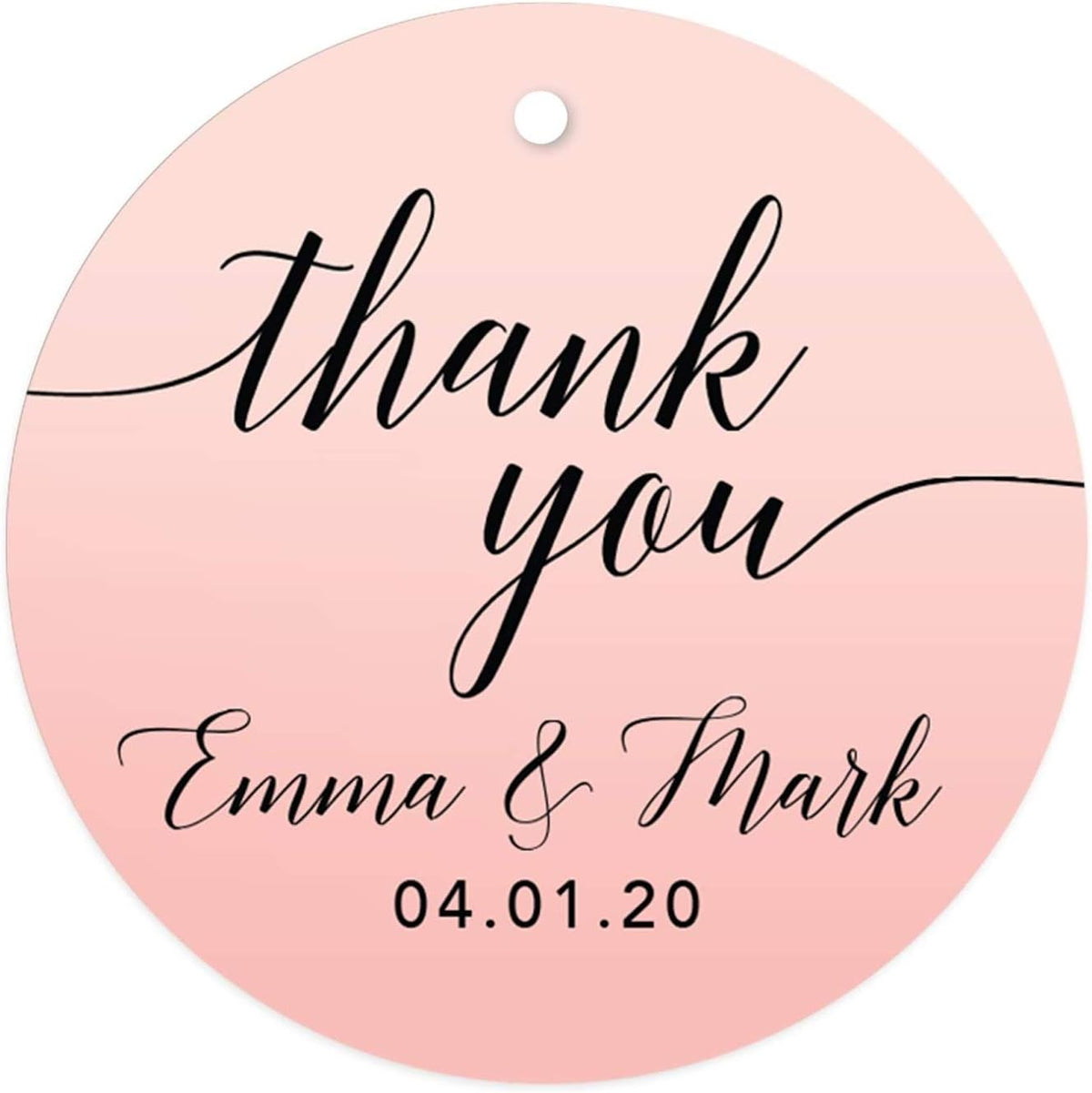 Andaz Press Personalized Blush Pink Rose Elegant Party Collection, Round Circle Tags, Thank You