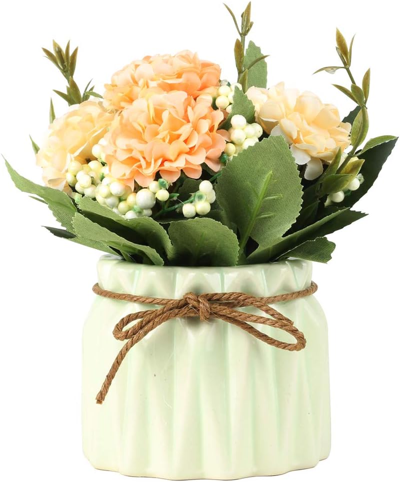 Artificial Hydrangea Bouquet with Small Ceramic Vase Fake Silk Variety Flower Balls Flowers