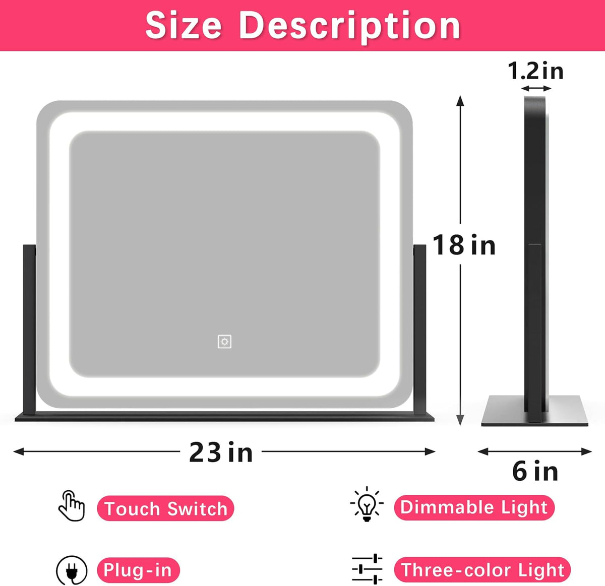 22x17 Inch Lighted Vanity Mirror with Dimmable LED Lights - 3 Color Modes, Smart Touch Control &