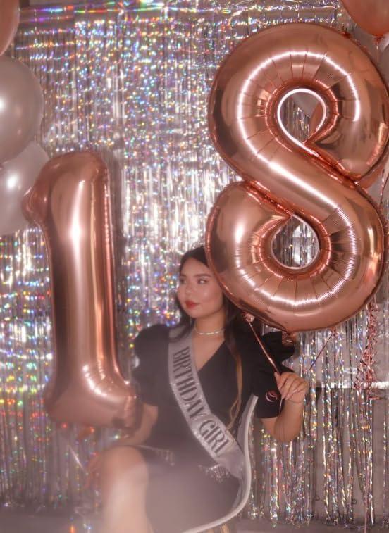 Rose Gold Foil Number 8 Balloon 40 Inch, Helium Mylar Eight Number 8 18 28 38 48 58 80 88 Birthday