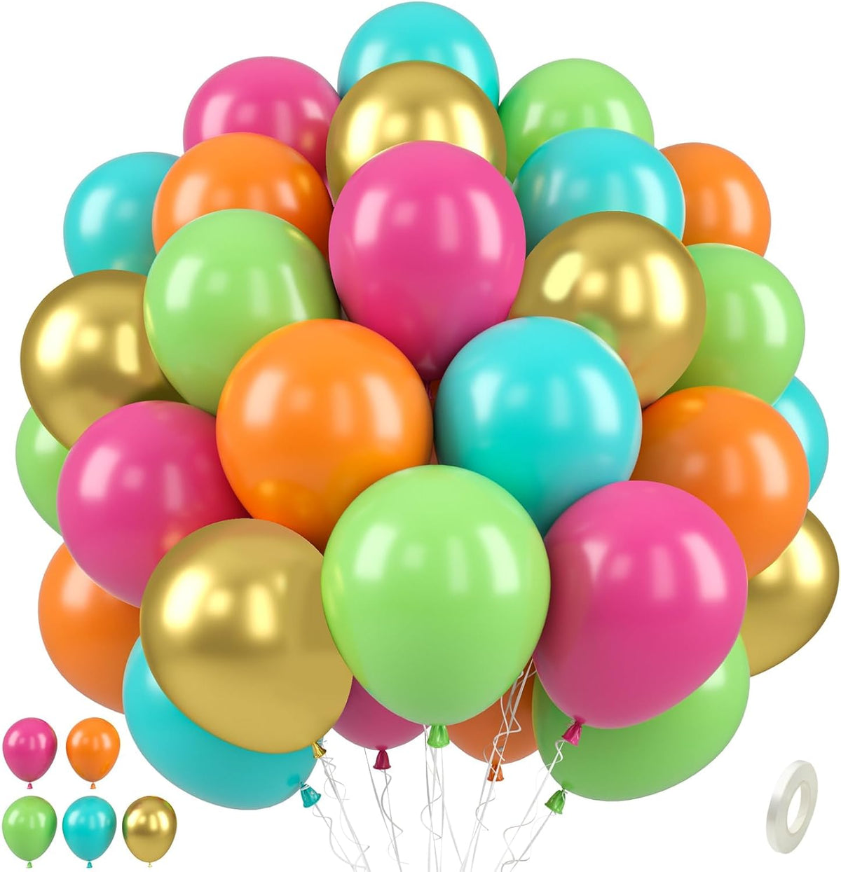 Paready Tropical Balloons Set, 50 Pcs Hawaiian Party Balloons, 12 Inch Hot Pink Orange Teal Green
