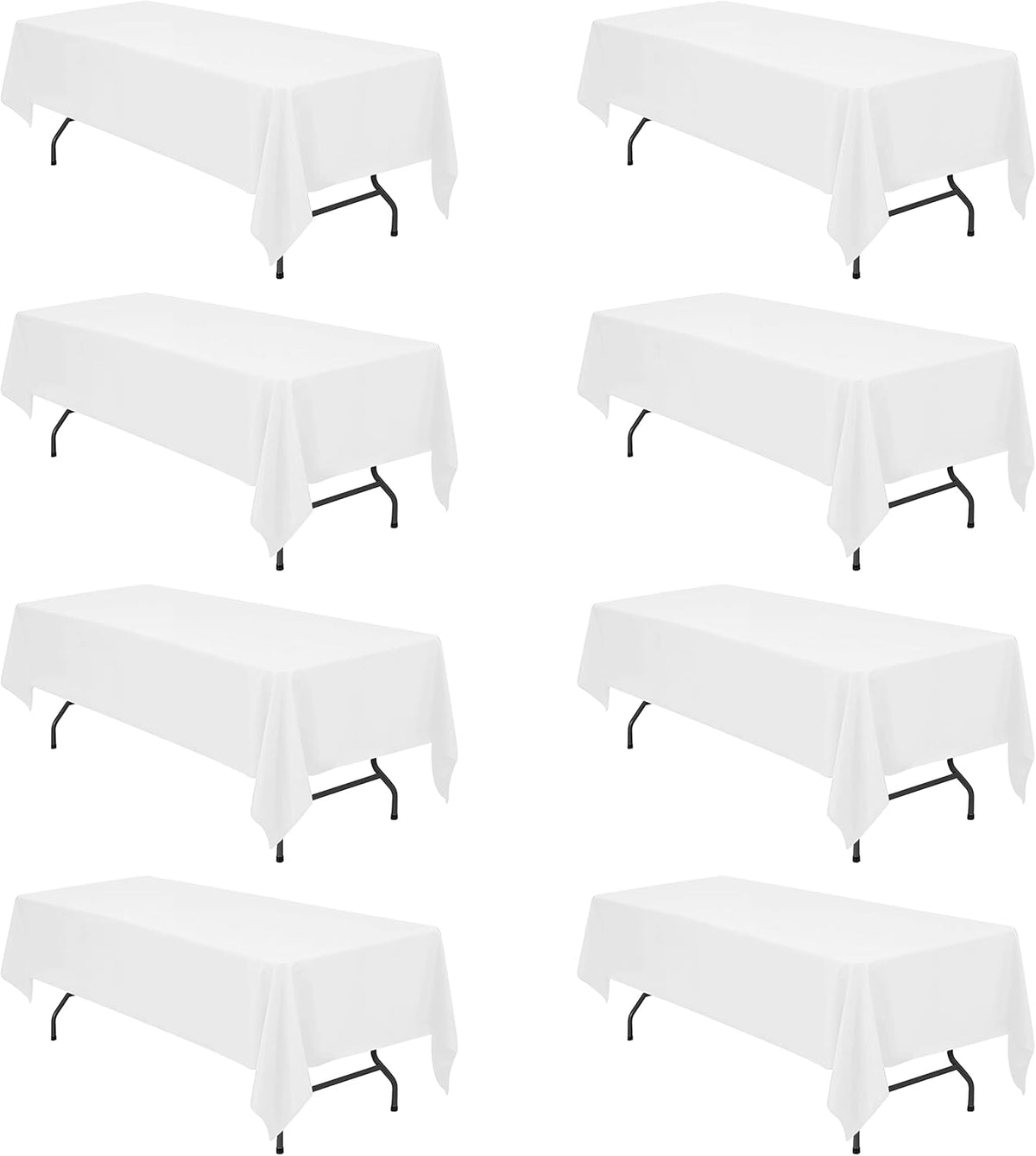 BRILLMAX 8 Pack White Tablecloths for 8 Foot Rectangle Tables 60 x 126 Inch - 8ft Rectangular Bulk