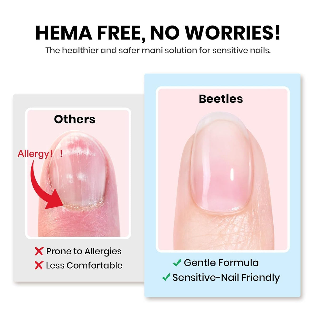 Beetles 2Pcs 15ml HEMA-Free Nail Glue Gel for Acrylic Nail Tips & Clear Press On Nails, Super