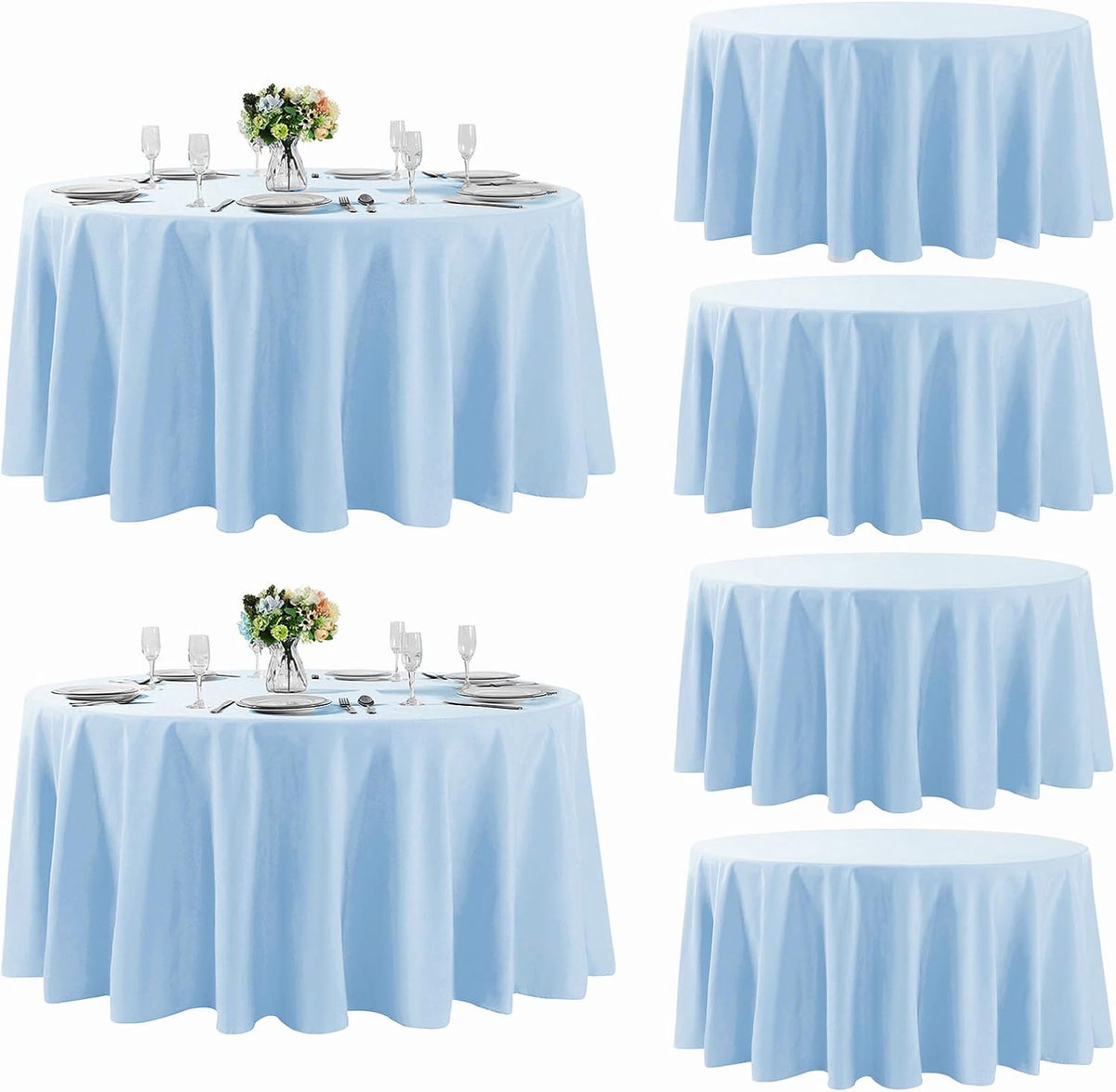 Fokitut 6 Pack Round Tablecloth, 120 Inch, Stain Resistant and Wrinkle Polyester Table Cloth