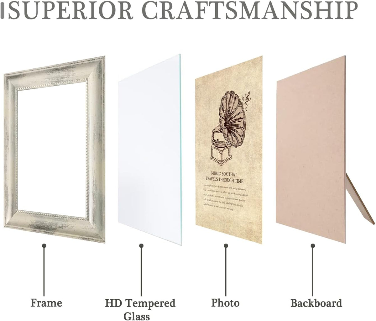 5x7 Picture Frames Set of 4 Vintage Photo Frame, Rustic Retro Photo Frame with Real