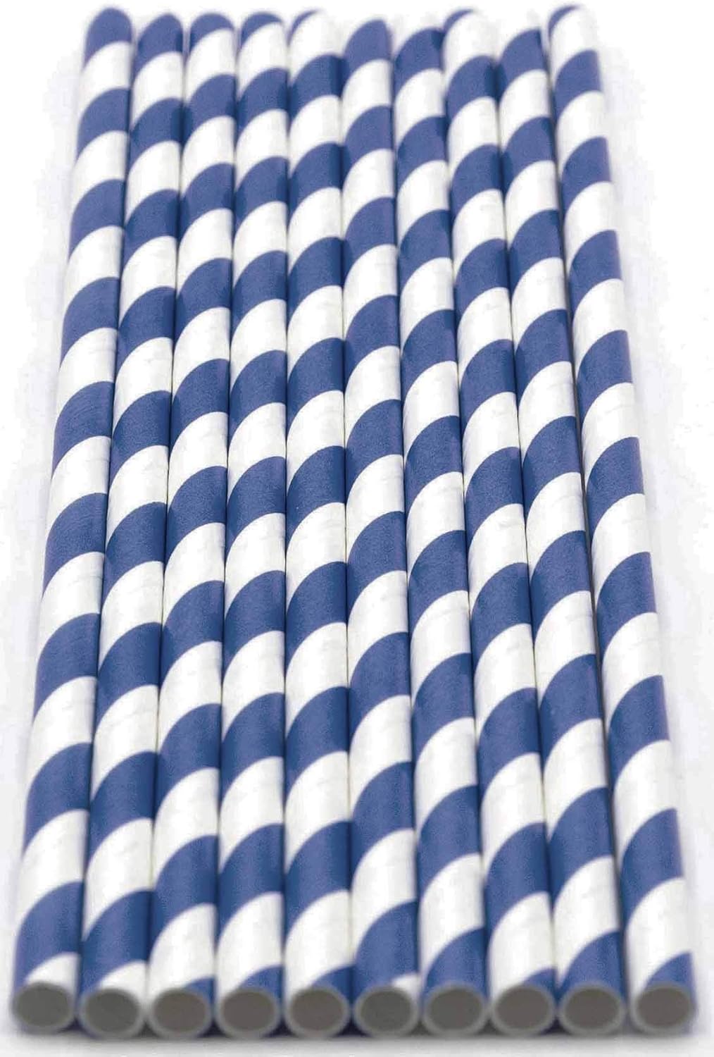 Pack of 300 Navy Blue Swirls Biodegradable 4-Ply Paper Drinking Straws (Compostable, Non-toxic
