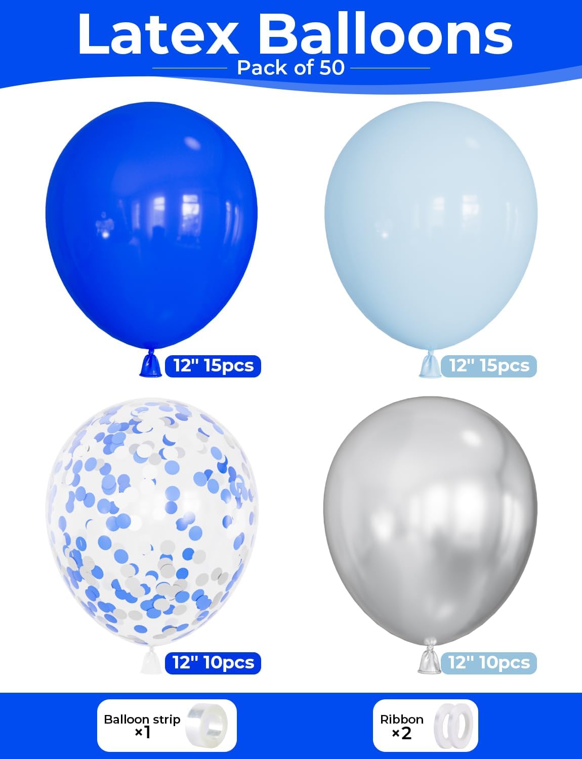 Royal Blue and Silver Balloons - Pastel Royal Blue Balloons Set Metallic Silver Balloon Glitter