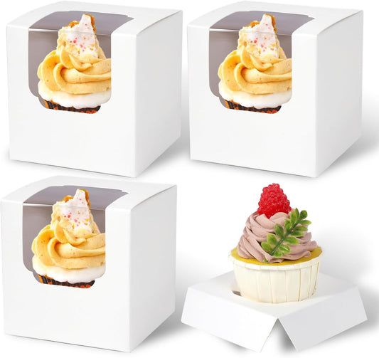 JCD 120 Packs Individual Cupcake Box White with Insert, 3.5" Cupcake Containers Single with Insert