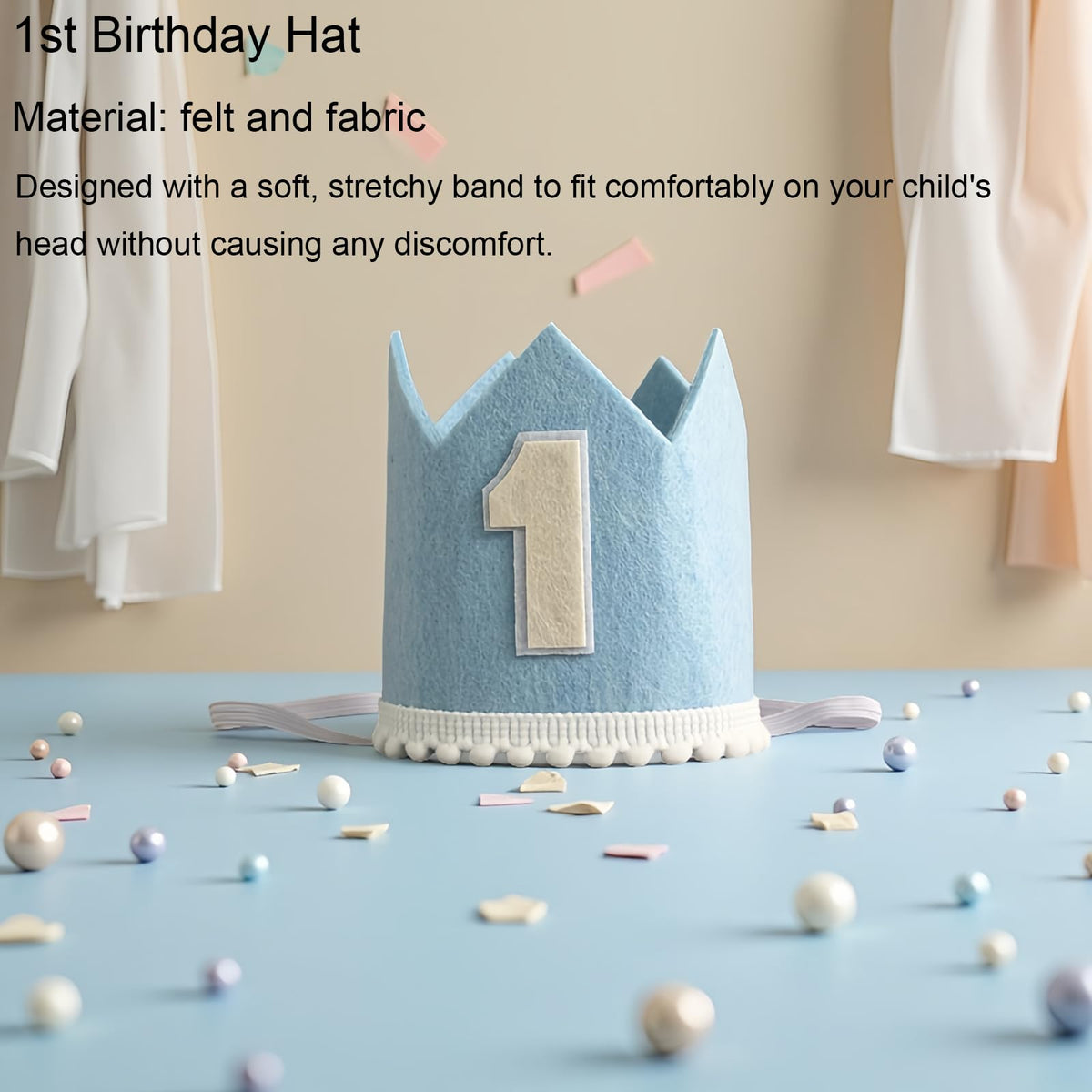 Bapukzy First Birthday Decorations for Boy - Complete Party Set with High Chair Banner, Number 1