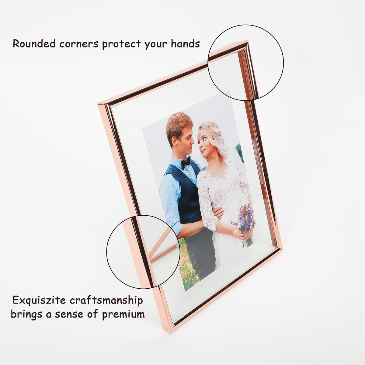 6"x8" Rose Gold Heart Floating Frame, For Picture 5x7,4x6,3x5, Tabletop Shelf Photo Frame, Classy