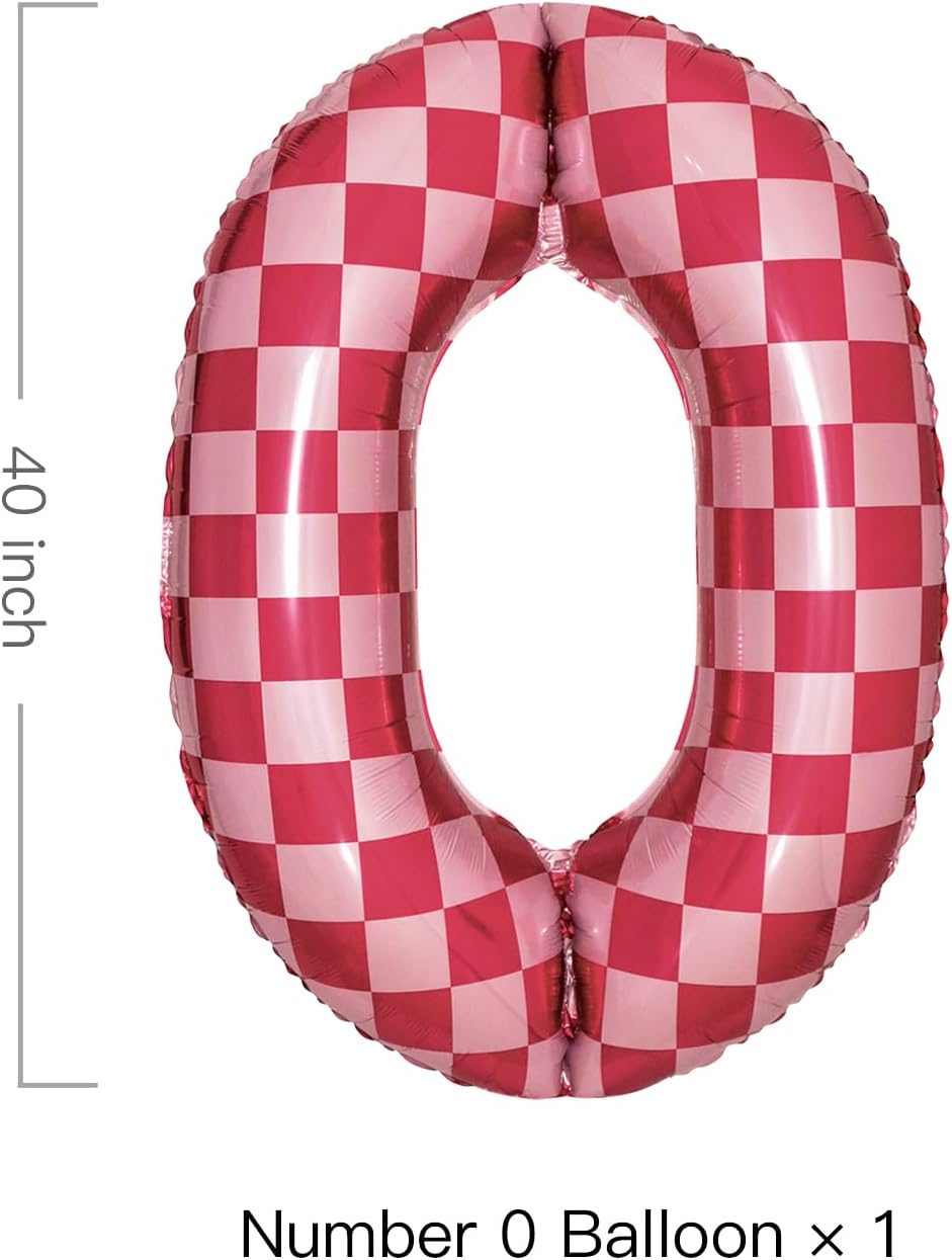 40 Inch Pink Checkered 0 Balloon Large Hot Pink Number Balloons for Girls Pink Birthday Decorations