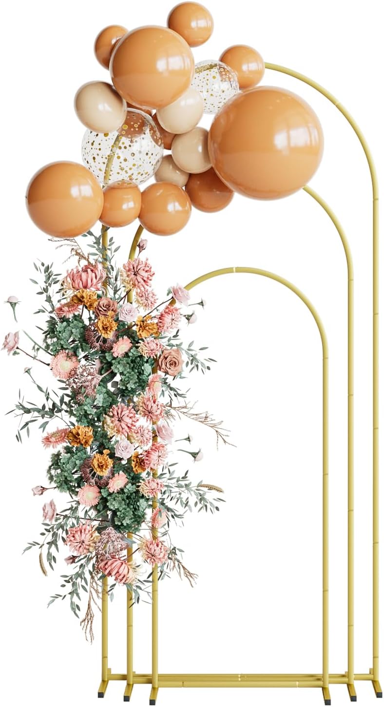 Wedding Arch Set of 3, Gold Metal Arch Backdrop Stand, Balloon Arch Stand Wedding Arch Frame for