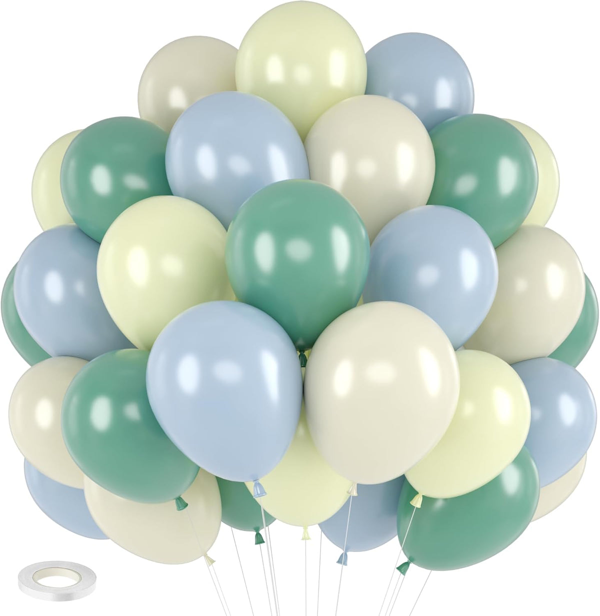 Sage 52 PCS 12 Inch Multi-Colored Balloons for Birthday Parties - Includes Blue, Green, Yellow