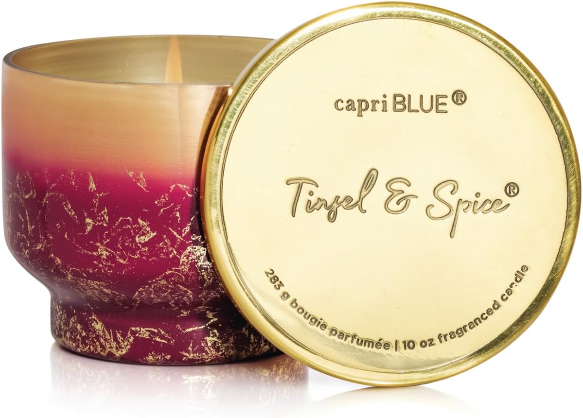 Capri Blue Tinsel & Spice Scented Candles for Home - Glimmer Inverted Jar Candles - Soy Candles