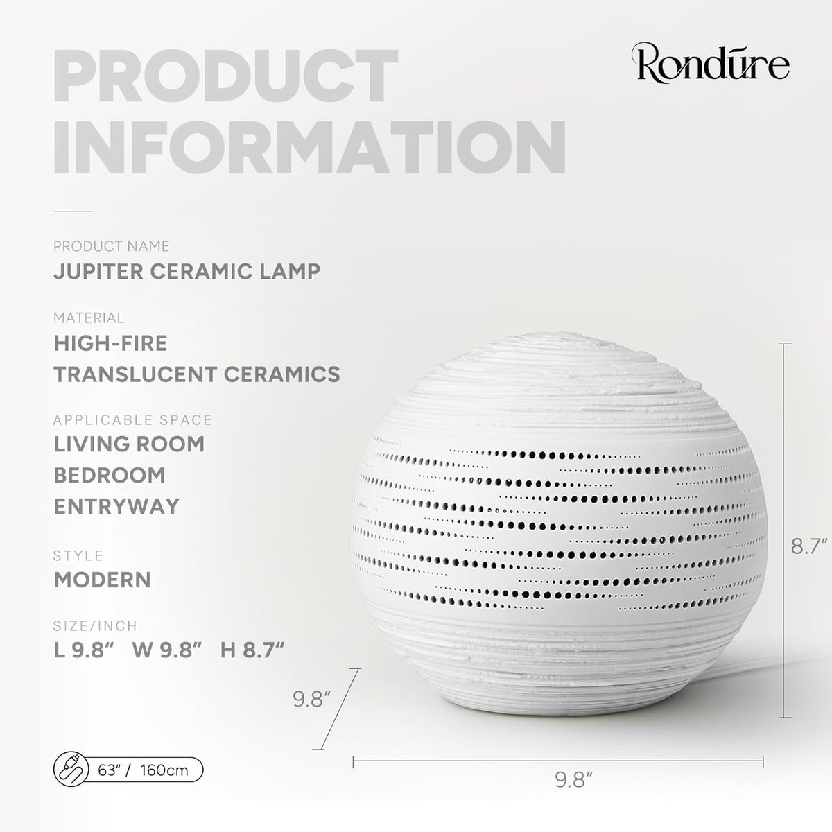 RONDURE 8.7" Modern Ceramic Table Lamp, Modern Bedside Lamps for Bedroom, Living Room and