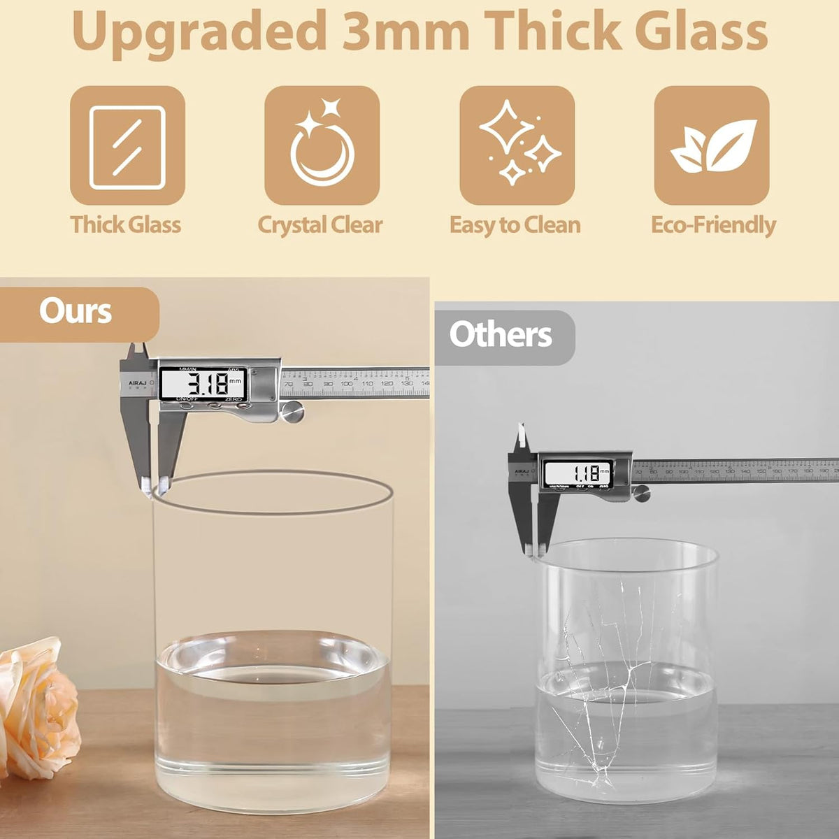 2Pcs Glass Cylinder Vases for Centerpieces, 6" x 4.7" Wide Mouth Flower Vase Hurricane Glass Candle