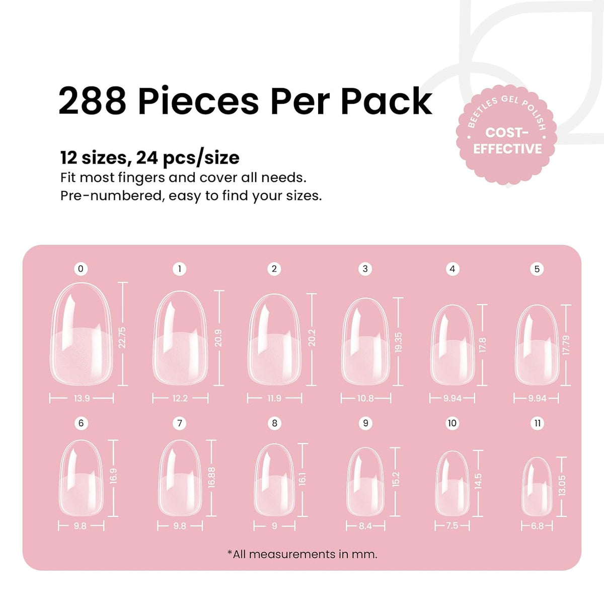 Beetles Gel Nail Tips Short Oval Fake Nails 288Pcs Pre-Shaped Half Matte Press on Nail Tips Full